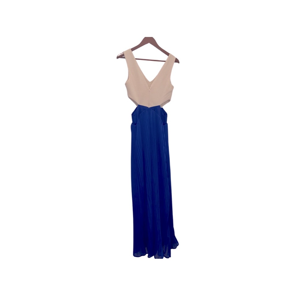 DOUBLE ZERO WOMANS SMALL TAN AND ROYAL BLUE MAXI DRESS SIZE SMALL